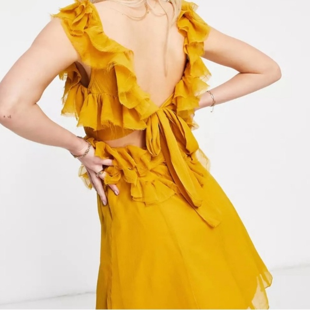 ASOS Mustard Ruffle Mini Dress - Picture 3 of 7
